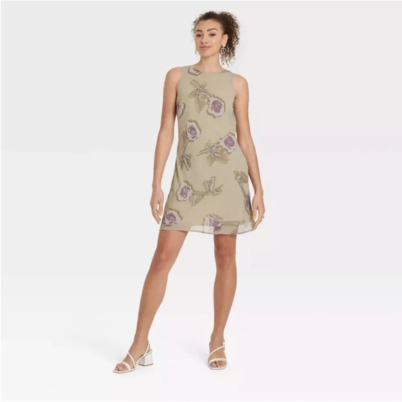 Wild Fable sz XXL Sage Green Floral Sleeveless Shift Lined Mini Dress New - Picture 1 of 10